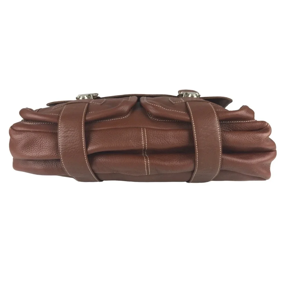 Abitare Briefcase‎ Document Bag Mens Brown Genuine Leather Top Handle Push Lock